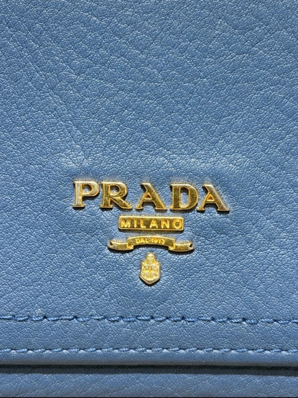 Authentic Prada Blue Leather Wallet Gold Logo w/ Certificate - Picture 4 of 16